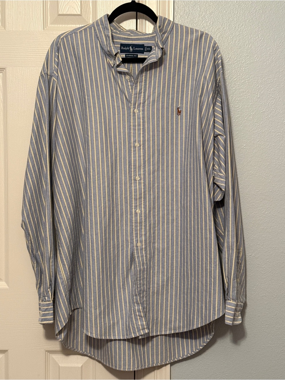 Ralph Lauren Shirt Mens XXL Blue Stripe Long Sleeve Button Oxford Casual Cotton